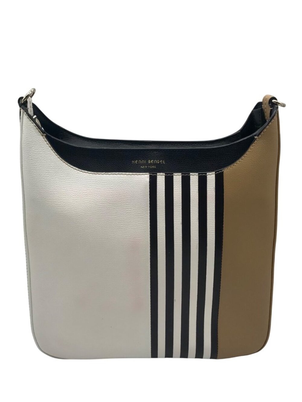 Henri Bendel White Striped Leather Bowery Messenger Bag